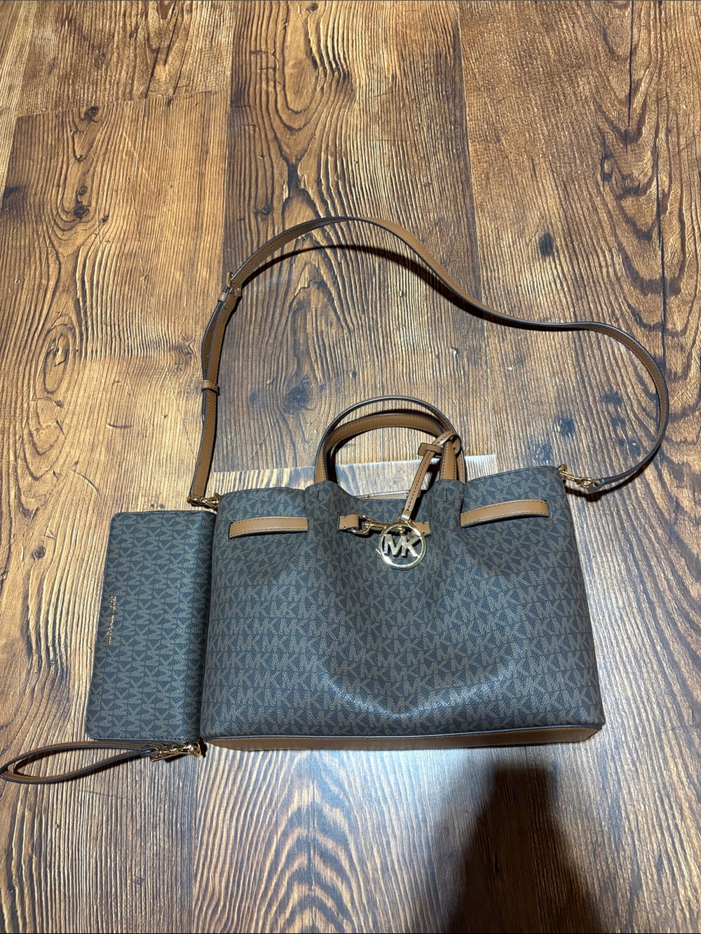 Michael Kors Brown Logo Crossbody Tote with Matching Wristlet